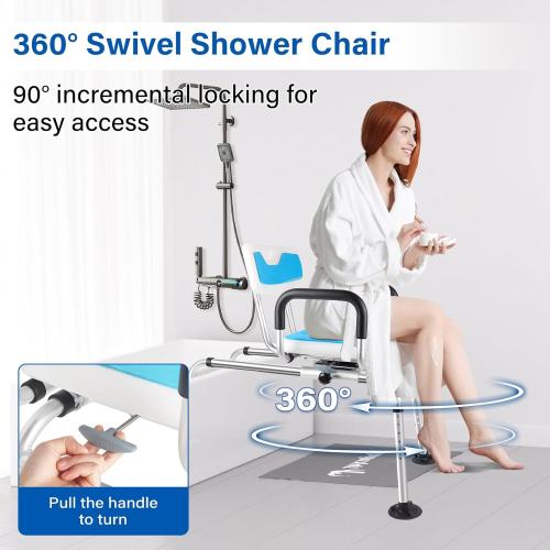 Sliding Shower Chair,Height Adjustable Tub Transfer Bench,360° Shower Swivel Seat,Bath and Shower Safety Seating with Handles for Seniors&Handicap,400Lb Capacity