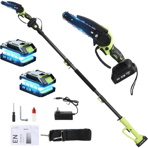 Electric Pole Chainsaw for Tree Trimming,8 Inch Battery Powered Pole Saw with Extension Pole,Lightweight Brushless Tree Trimmer for Branch Cutting,Limb Pruning,Yard Cleanup,Garden Maintenance Outdoor