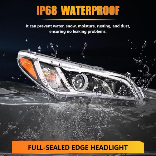 Headlight Assembly for Hyundai Sonata, Passenger & Driver Side Halogen Headlamp with Clear Lens Black Housing Amber Reflector, 1 Pair,