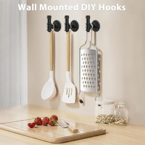 NearMoon 3 Packs Bathroom Robe and Towel Hooks for Hanging, Rustic Style Vintage Industrial Pipe Wall Mounted Hooks, Heavy Duty DIY Hardware Coat Hook for Kitchen (3 Inch)