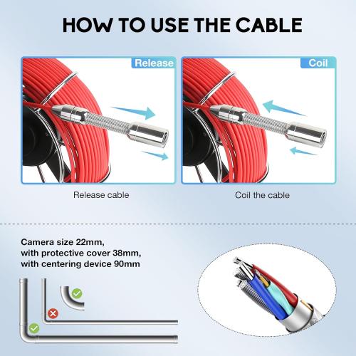 Sewer Camera, Pipe Drain Inspection Camera with DVR, HD 1000TVL, 0.72FT/22MM Borescope with 12PCS LED Lights, Plumbing Snake Camera with 16GB TF Card and 5600MAH Battery ﻿ (30M/100FT)