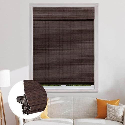 SEEYE Cordless Bamboo Roman Shades, Blackout Natural Bamboo Blinds for Indoor Windows, Roll Up Blind Privacy Shade for Home, Office, Door, UV Resistant & Easy to Install, 44 W x 64 H, Brown