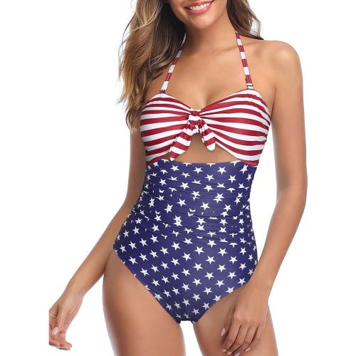 Tempt Me Women Sexy Cutout One Piece Swimsuits Tummy Control High Waisted Halter Front Tie Knot Bathing Suit