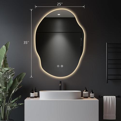 LED Bathroom Mirror with Lights,Asymmetrical Led Bathroom Vanity Mirror for Wall with Front and Backlit, Anti Fog, 3 Colors and Dimmable Light,[Horizontal/Vertical] 35 H x 25 W