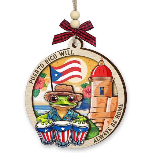 Puerto Rico Christmas Ornament 2025 - Puerto Rico Gifts for Men, Women, Travel Souvenir Gifts for Mom, Dad, and Friends - 2 Layered Wooden Coqui Frog Ornament for Christmas Tree