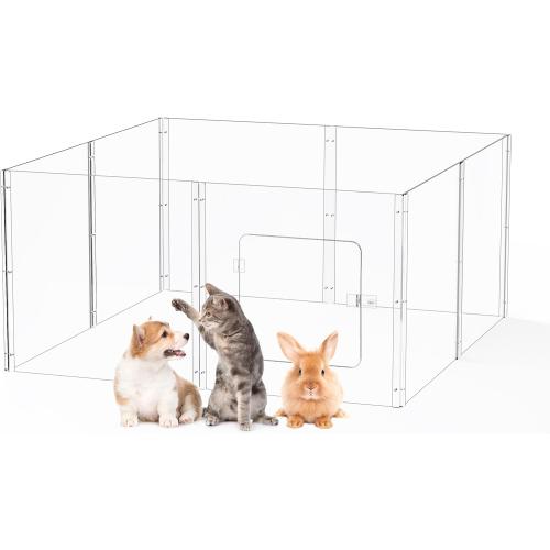 8 Clear 24 Acrylic Pet Playpen Portable Small Animals Playpen,Pet Yard Fence,8 Panels,Clear (Clear)