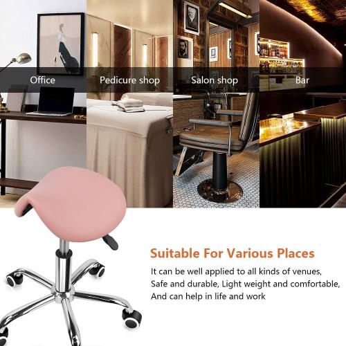 PINK KKTONER Rolling Saddle Stool PU Leather Swivel Adjustable Rolling Stool with Wheels Salon Chair