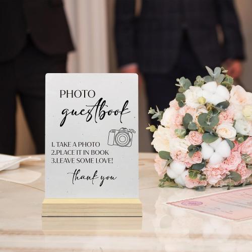 Guest Book Wedding Reception Desk Decor, Photo Guest Book Sign Wood Plaque, Wedding GuestBook Sign, WeddingSign Wooden Plaque with Wood Stand for WeddingTable Reception Decor, 5x7 inch