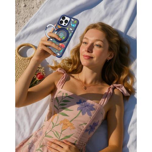 for iPhone 16pro Case - Compatible with MagSafe for Women Girls Bulit-in 360° Rotatable Magnetic Ring Holder Kickstand Cute Aesthetic Dinosaur Design for Apple 16pro