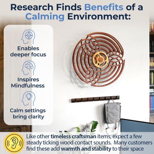 Mindsight Moving Kinetic Wall Art - Wind up to power peaceful motion (no battery) - Calming Wall Décor for Living Room, Office, Bedroom, Kitchen - Hand Crafted Wood - Ripple, Canyon Brown