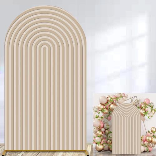 Ripples Arched Frame Fabric Cover Backdrop Baby Bridal Shower Birthday Wedding Decor Spandex Fitted Stretchy (Beige, 6FT)