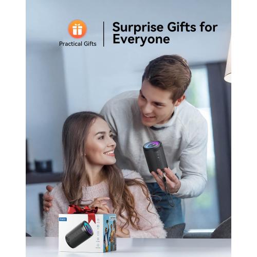 LENRUE Small Portable Bluetooth Speaker with Lights, TWS Stereo Surround Sound, Type C Powered, Bluetooth 5.3, AUX TF Card Input, Wireless for Outdoor Home, Coolest Gifts
