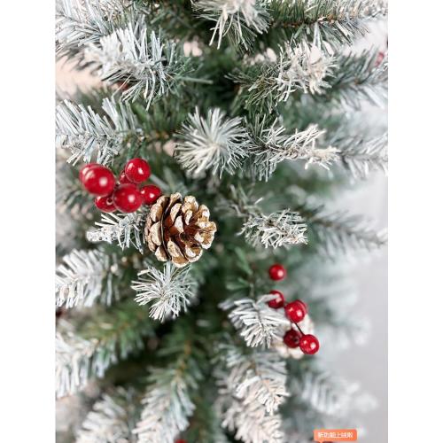 6ft Pencil Christmas Tree, Artificial White Spraying Snow Flocked tree- Partially Flocked & Frosted Slim Holiday Tree Decoration, Skinny Xmas Tree, 316 Frosted Tips, 30 Pine Cones 30 Red Berries