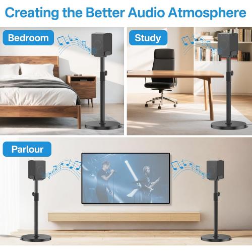 Heavy Duty Speaker Stand Pair for Samsung HW-Q990H/Q990F/Q930F/Q990D/Q930D/Q990C, Height Extend 29–37.5 Speakers Stand, Dual Side Clamp Fits 5–11 Samsung Rear Speaker Stands, Built-in Cable Mgmt