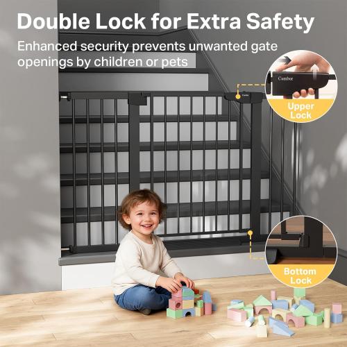 Cumbor 2 Pack 29.7-51.5 Extra Wide Baby Gate for Stairs, Easy Walk Through Dog Gates for Doorways, Pressure Mounted Pet Gate Indoor, Safety Auto-Close Child Gate for Kids with 4 Wall Cups, Black
