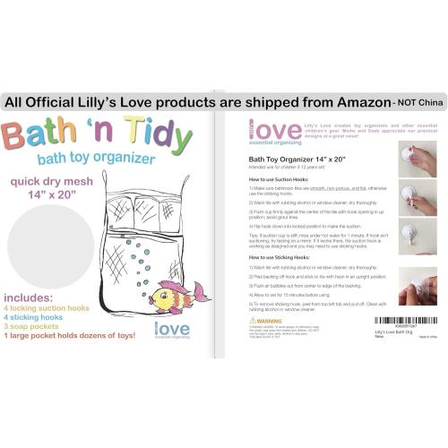 Lilly's Love Bath Toy Storage - Large 14 x 20 inch Bathtub Toy Holder   2 Locking Hooks, Quick Dry & Easy for Kids to Put Bath Toys Away