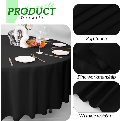 BLACK 10 Pack Table Cloth Round 120 inch Black Tablecloths for Round Tables Wrinkle Resistant Polyester Table Cloth Fabric Table Cover for Party Wedding Events and Camping