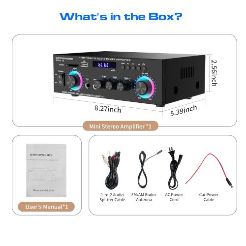 400W Home Audio Amplifier with Bluetooth 5.0, 2 Channel Stereo Receiver, Dual Karaoke Mics, FM Radio, USB/SD Playback for Home Theater, Garage, Party