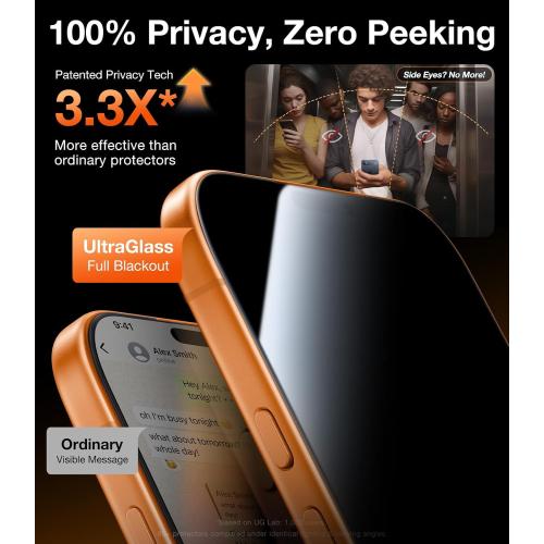 UltraGlass TOP 9H  Armor for iPhone 17 Pro Max Privacy Screen Protector | NO.1 Military Grade Shatterproof, Privacy Screen 17 Pro Max Tempered Glass 17 ProMax, 100% Anti Spy, Longest Durable, 2 Pack