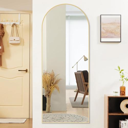 Sweetcrispy 64x21 Arched Full Length Mirror, Standing or Leaning Full Body Mirror with Aluminum Alloy Thin Frame, Suitable for Bedroom or Cloakroom,Gold