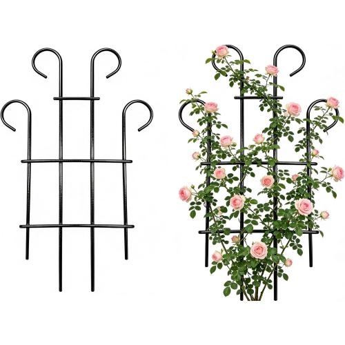 2 Pack 31 Inch Black Coated Wave Pot Metal Trellis Panel,Plant Stakes for Climbing Plants Outdoor Roses Vines Flower Vegetable Supports