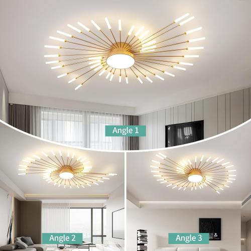 ziidoo Modern Ceiling Light, 42 1 Lights Metal Firework Designed Chic Led Lighting Fixture for Farmhouse Kitchen Dining Room Bedroom Hallway Living Room (Gold and Dark Gold)