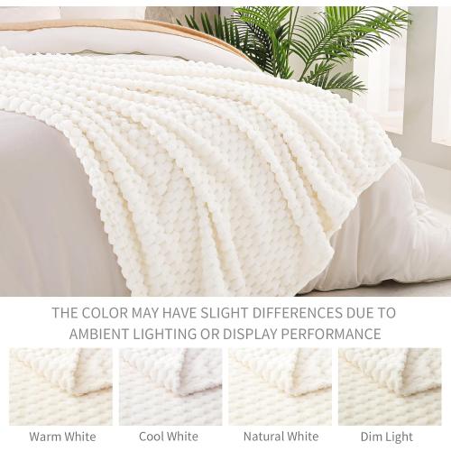 Exclusivo Mezcla Extra Large Fleece Throw Blanket for Couch, 50x70 Inches Stylish Jacquard Soft Throw Blanket, Fuzzy Cozy Lightweight for Winter, Ivory