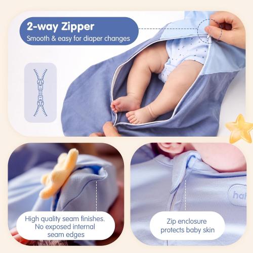 hahaland Sleep Sack, Arms-Up Swaddle, Blue, Newborns 5-8.5 lbs