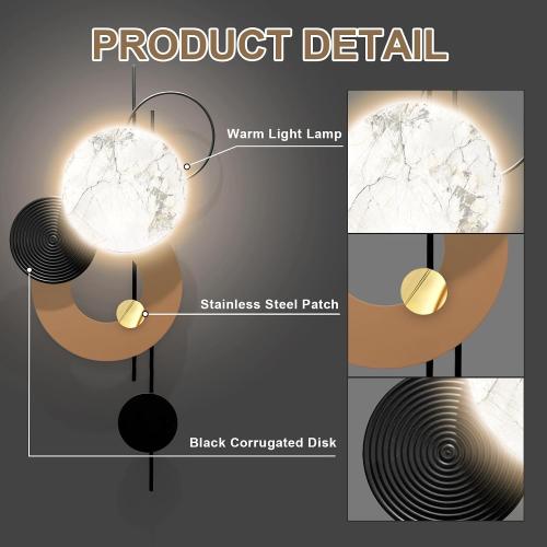 Large Metal Wall Decor with Light Modern Metal Wall Art Voice Controlled Luminescence3D Wall Sculptures Wall Hanging Decoration for Living Room Dinning Room Entryway Kitchen Office (19L“x39W-Light)