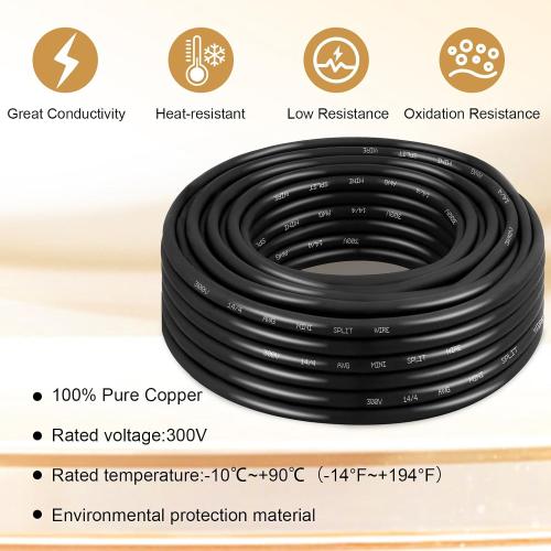 14/4 AWG Mini-Split Cable - 100FT 14 AWG 4 Conductor Control Cable 300V Stranded Oxygen-Free Pure Copper Wire for Mini Split Air Conditioner,Heat Pump,HVAC Systems and Speaker Systems