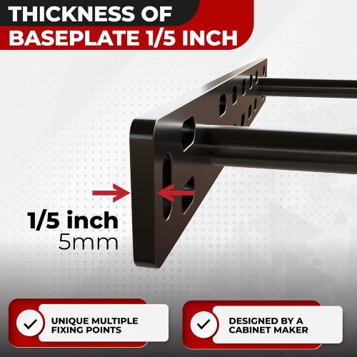Set of 2 Floating Shelf Brackets 11 inch Multiple Mounting Location Baseplate/Heavy Duty Black Painted Mild Steel Bracket Hidden Wall Shelves Support Hardware Mount Kitchen/Nursery Decor (6 inch Rods)
