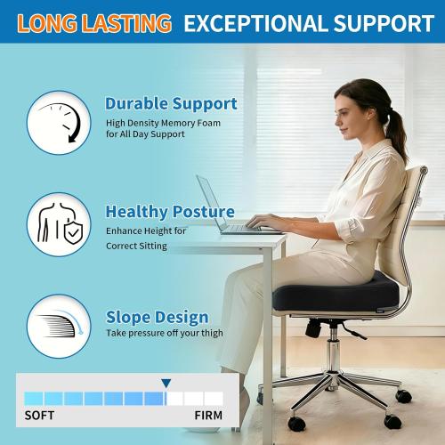 Extra Thick Large Seat Cushion -big Gel Memory Foam Cushion with Carry Handle Non Slip Bottom - Pain Relief Coccyx Cushion for Wheelchair Office Chair (Black (1PACK))