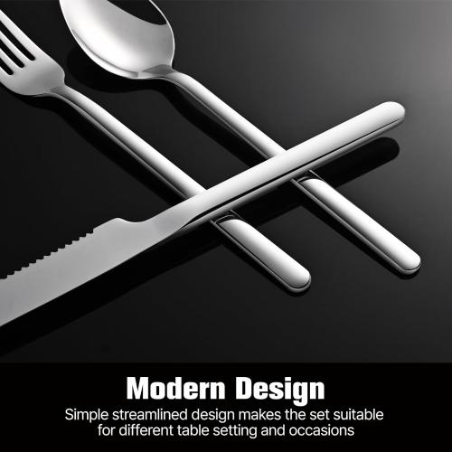 KINGSTONE 36-Piece Silverware Set with Steak Knives, Flatware Set for 6, Stainless Steel Tableware Cutlery Set for Home Restaurant, Mirror Finish,Modern Design