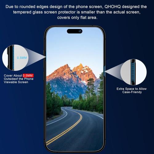 QHOHQ 3 Pack Privacy Screen Protector for iPhone 15 [6.1 Inch] with 3 Pack Camera Lens Protector, Anti Spy Tempered Glass Film, 9H Hardness, HD, Bubble Free, Case Friendly - Black