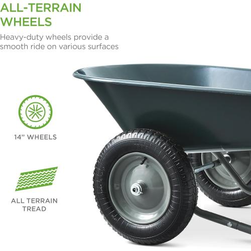 Best Choice Products Dual-Wheel Home Utility Yard Wheelbarrow Garden Cart w/Built-in Stand for Lawn, Gardening, Construction - Dark Gray
