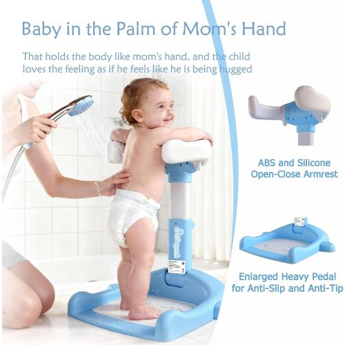 ‼️could have missing items ‼️Foldable Baby Shower Stand, Toddler Shower Stand with Anti-Slip Base & Anti-Pinch Silicone, Baby Shower Standing Support 6-36 Months,Baby Stand Up Shower |Soporte para Bañera de Bebé (Blue Whale)