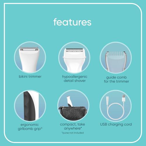 Conair GIRLBOMB Bikini Trimmer for Women | Trimmer for Women | Electric Shaver Set for Women | Wet/Dry | Lithium Ion Rechargeable