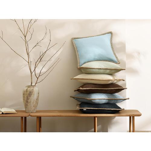 NordECO HOME Set of 2 Farmhouse Throw Pillow Covers - Burlap Linen Trimmed Tailored Edges Decorative Cushion Covers for Bed Home Decoration, 18 x 18, Blue