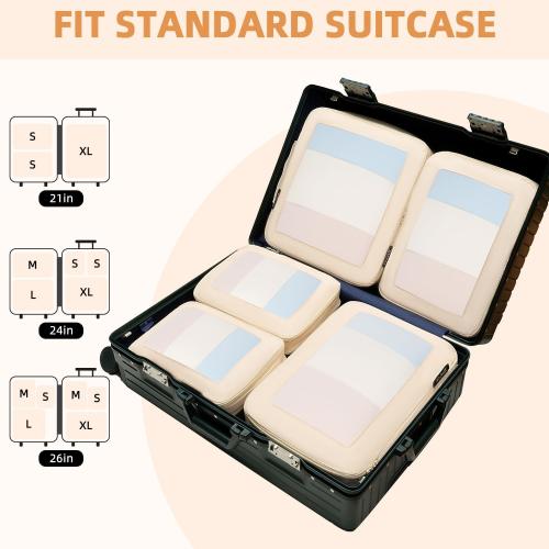 BAGAIL Set/6 Compression Packing Cubes Travel Accessories Expandable Packing Organizers (Square Mesh, 06-Beige)