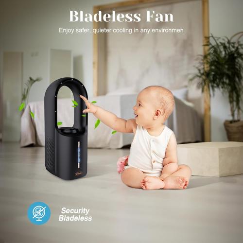 Inmorven Bladeless Desk Fan, Small Desktop Fans for Office Quiet Plug In, Mini Table Fan for Bedroom, Portable Air Circulator with USB Charging, 11.8 Inch