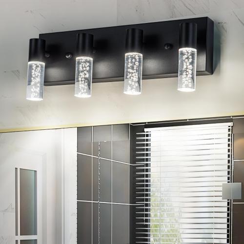 Stainless steel color 4-Light LED Vanity Light Fixture  - Modern Bathroom Lighting, Over Mirror Illumination | Multicolor Temperature 3000K/4000K/6000K | Stylish Bathroom Dec