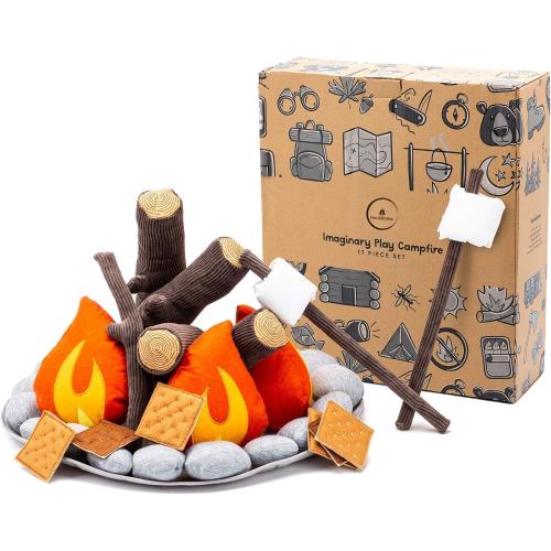 Pretend Campfire - Sensory Play Pretend Camping Set for Kids with Plush Fire, Logs and Stones - 17 Pieces - Safe, Soft, Fake Fire Pit - Felt Toy Campfire Playset for Kids