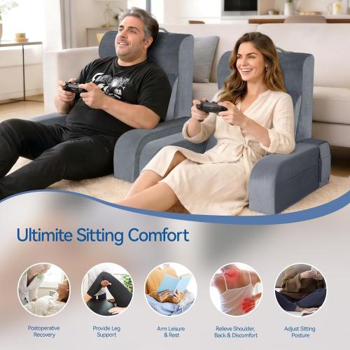 Kayfia Reading Pillow, 10 in 1 Back Pillow for Bed Sitting up with Detachable Arms Rest, Back Rest with Gel Memory Foam, Reading/Gaming/Working in Bed or Couch 19, Gray