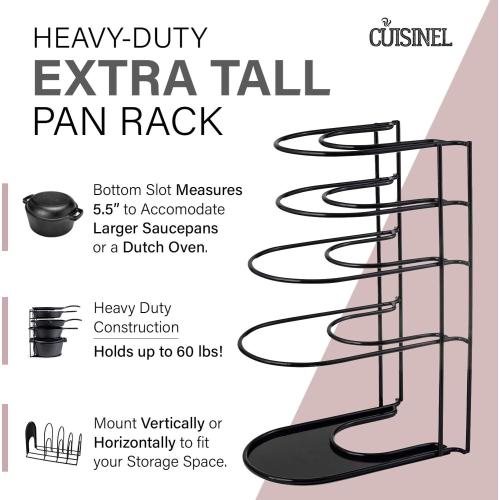 Cuisinel Heavy Duty Pots and Pans Organizer - Extra Large 5-Tier Rack - Holds Cast Iron Skillets, Dutch Oven - Durable Construction - Space Saving Kitchen Storage - No Assembly Required - Black 15.4