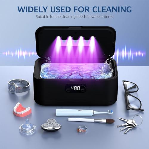 Ultrasonic Jewelry Cleaner, 50Khz Jewelry Cleaner Ultrasonic Machine for Jewelry, Eyeglasses, Rings, Watch Strap, Dentures, 24oz - 304 Stainless Steel Tank, Digital Timer, 5 Cleaning Modes(Black)