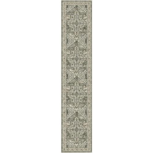 WITSHOCK 2x10 Long Runner Rug for Hallway: Washable Distressed Boho Low Pile Stain Resistant Foldable Carpet for Bedroom Kitchen Entryway Indoor Entrance, Oriental Farmhouse Floor Rug, Brown/Lvory
