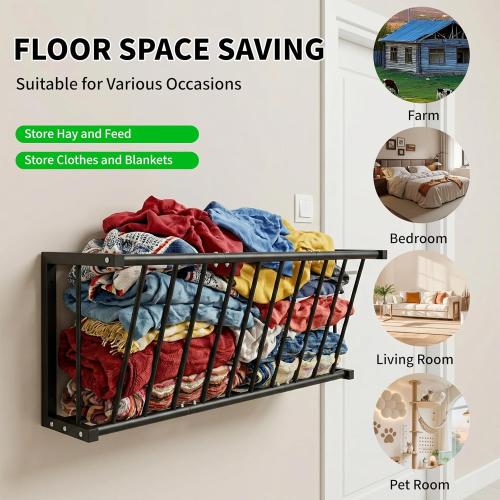 Wall Mount Hay Rack for Goats, Sheep, Horses – Heavy Duty 25 Gallon Livestock Hay Feeder, Hanging Blanket Holder with Rust Resistant Coating, Space Saving Farm Goat Feeder for Indoor, Outdoor Use