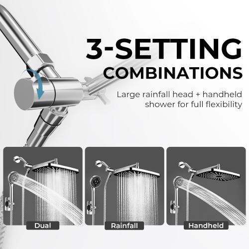 Chrome Rain Shower Head with Handheld Shower Head, 5 Spray Modes