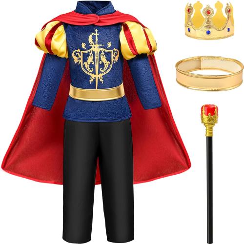 G.C Boys King Prince Charming Costume with Cape Kids Royal Dress Up Outfits Halloween Cosplay Role Play Birthday Gifts