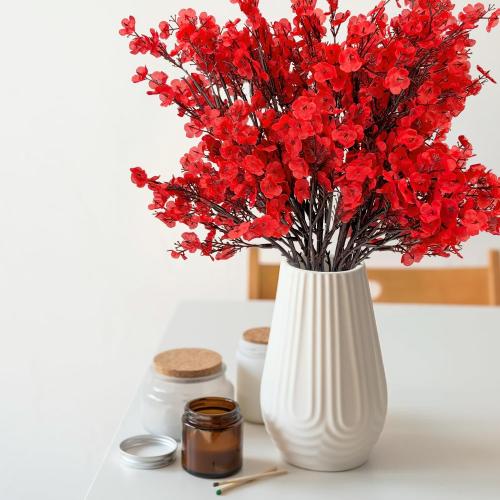 Red Artificial Flowers Plants for Christmas Home Decor Indoor 10 PCS, Fake Silk Babys Breath Realistic Bouquet, Faux Fall Stems Picks for Vases, Floral Arrangement Decorations for Tables Centerpieces